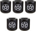 Mega Candles 5 pcs Ceramic Silver Pentacle Chime Ritual Spell Candle Holder - Black