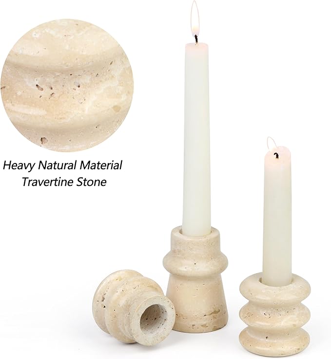 Vixdonos Natural Stone Candle Holder Set of 3 Taper Candle Candlestick Mantle Candle Stand for Home Decor,Wedding,Party and Table Centerpieces(White)