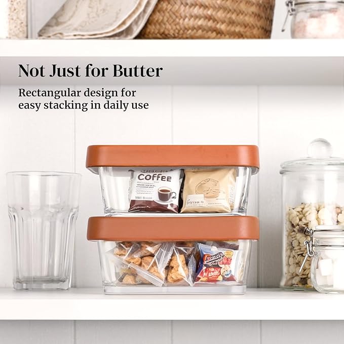 DOWAN Glass Butter Dish with Ceramic Lid, Large Butter Container for 3 Sticks, 2-in-1 Butter Dish with Lid for Countertop, Multi-Purpose Preserving Keepers and Tray, Dishwasher Safe-Cozy Gift