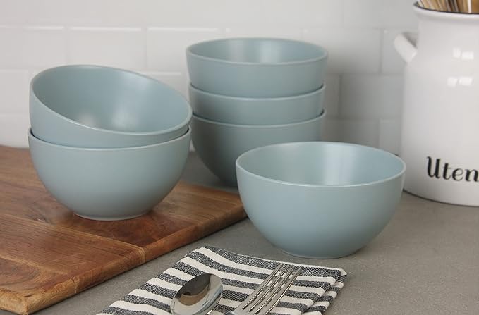 10 Strawberry Street Wazee Matte 5.5"/16oz Cereal Bowl, Set of 6, Mineral Blue