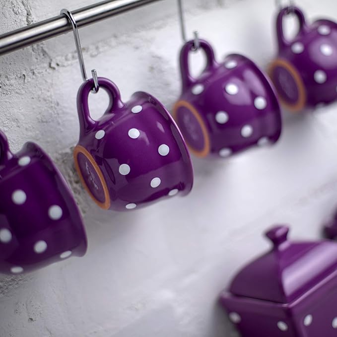 City to Cottage Handmade Purple and White Polka Dot Ceramic 8.4oz/250ml | Cappuccino, Coffee, Tea Cup and Saucer, Unique Designer Pottery for Tea Lovers