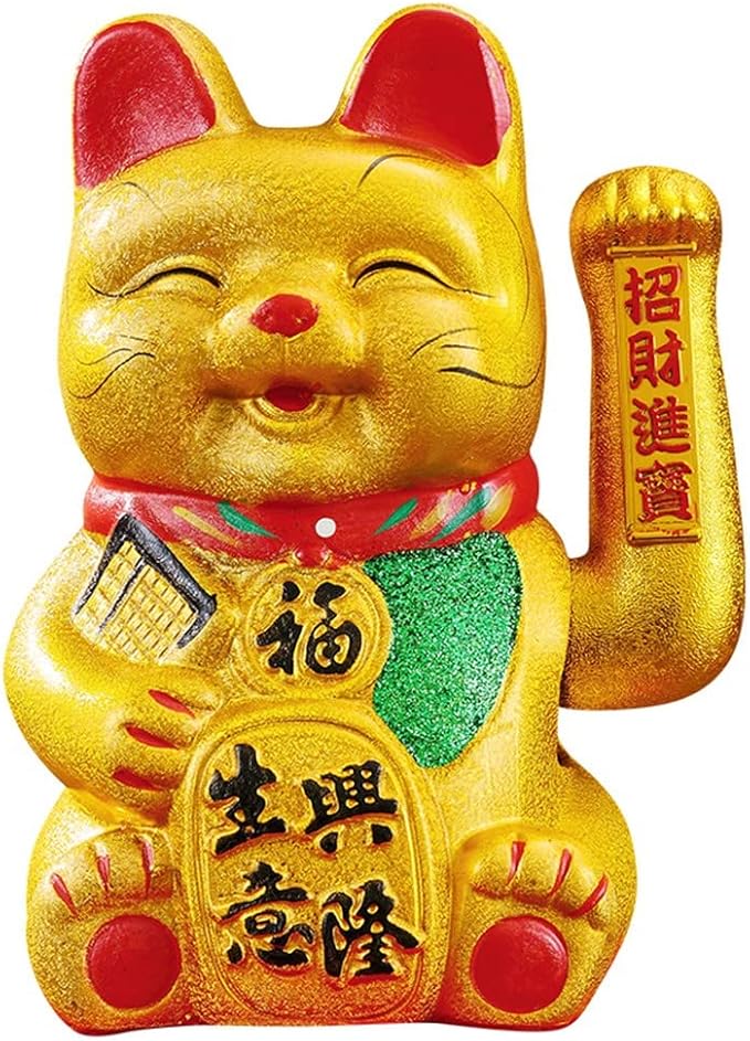 Luck Cat-Waving Arm Cat 9 Inches Gold Business is Booming Lucky Cat Chinese Feng Shui Deoration Cat Ceramic Maneki Neko Lucky Fengshui Cat Japanese Lucky Cat