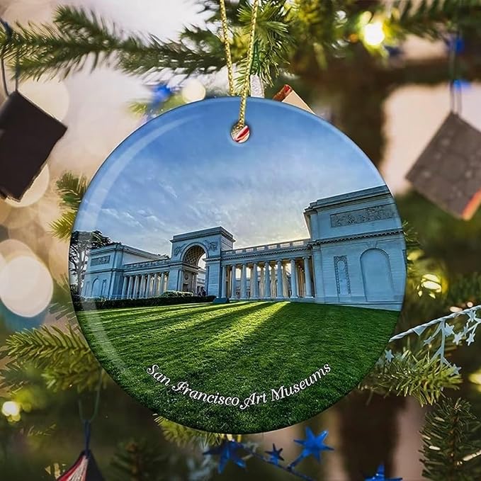 California San Francisco Art Museums USA America Christmas Ornaments for Tree Ceramic Pendant Double Sided Ornament Decor Xmas Gifts Porcelain Hanging Travel Souvenirs Birthday Gift for Family Son