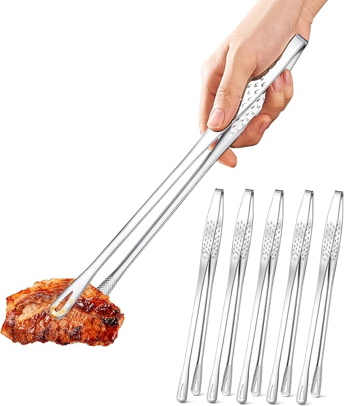 Ugotit 6 Pack Cooking Tongs 11 Inch, Korean BBQ Tongs Stainless Steel Kitchen Tweezers, Japanese Yakiniku Grill Tongs for BBQ, Frying, Salad, Hot Pot