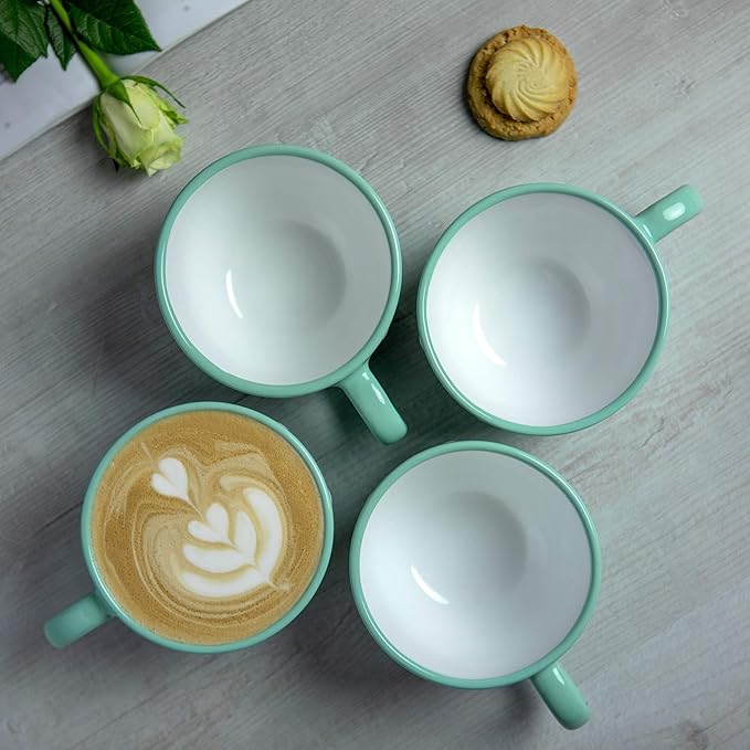 City to Cottage Handmade Ceramic Designer Teal Blue and White Polka Dot Cup, Unique Extra Large 17.5oz/500ml Pottery Cappuccino, Coffee, Tea, Soup Mug | Housewarming Gift for Tea Lovers