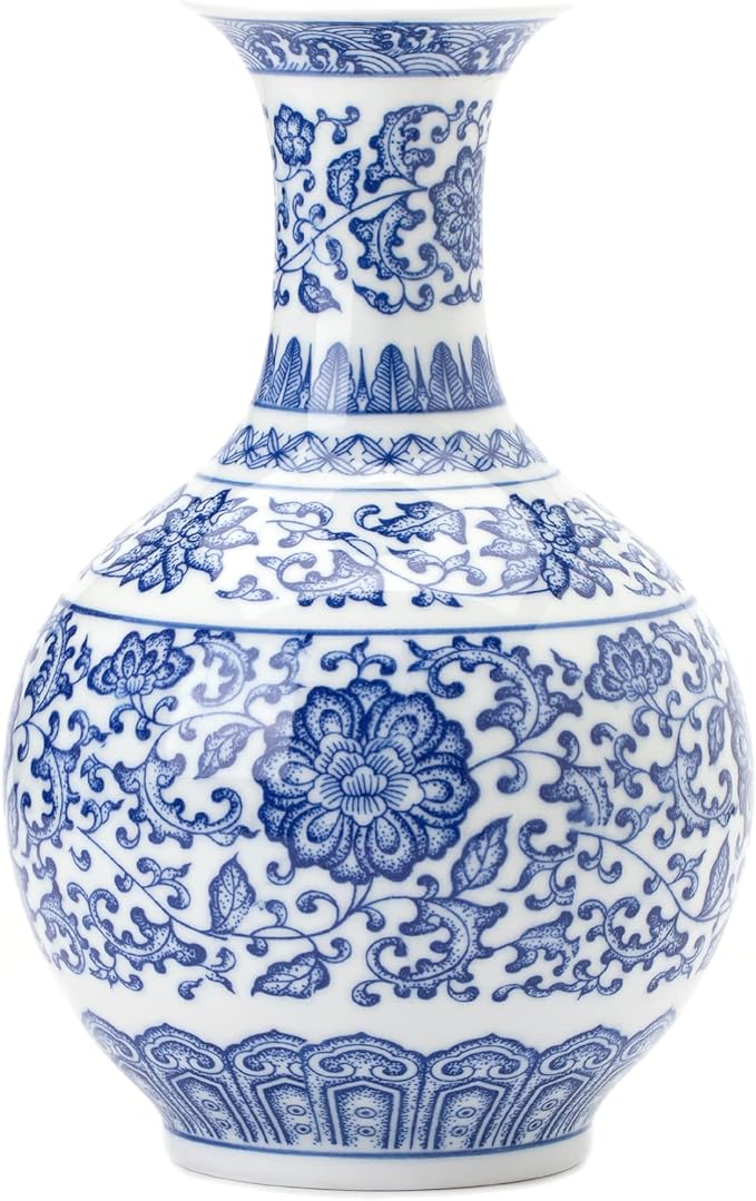 Blue and White Vase, Blue Vase, Chinoiserie Vase, Blue and White Ginger Jar Vase for Home Decor, Blue and White Porcelain Decor,9½"H