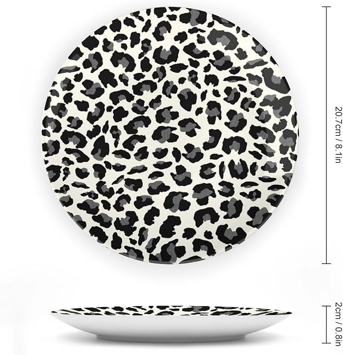 Plates Ceramic Leopard Animal Print Gray And Beige Customize Decor for Club Farmhouse Housewarming Gifts Home Blue And White Plates Unique Art with Stand, Multi Sizes by Choosing, Gifts for Men Women