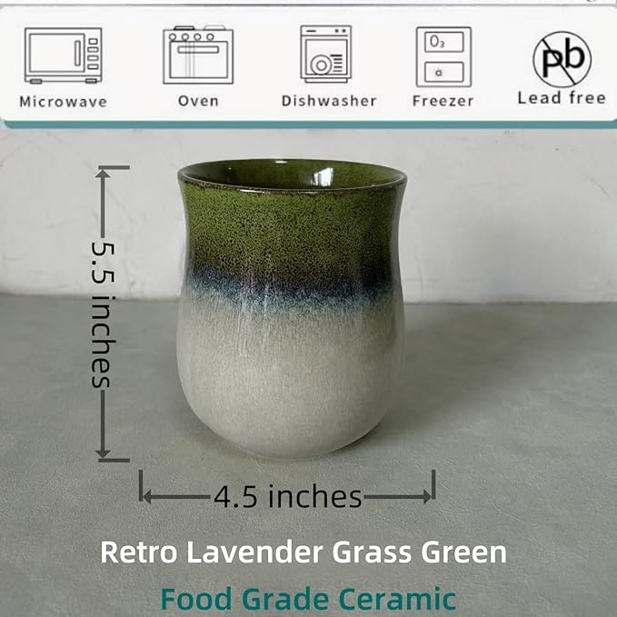 Short Kitchen Utensil Holder for Kitchen Counter, Ceramic Small Utensil Crock & Vase & Holder for Cutlery Spatula Brush Silverware Cooking Utensil Holder (Retro Lavender Grass Green)
