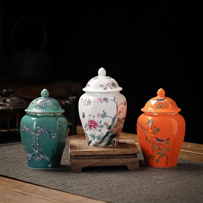 Ceramic Ginger Jar Asian Ginger Jar Vintage Chinoiserie Chinese Vase for