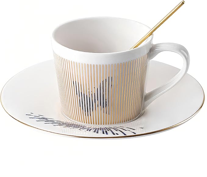 Old Craftsmen's Coffee Cup and Saucer Sets 8.45oz Unique Dynamic Mirage Reflection Tea Cup Luxury Porcelain Mirror Ceramic Mug Gifts for Cappuccino Espresso 250ml Butterfly