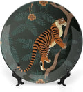 Tiger And Peacock China Plates, Wild Tiger Stripe Forset Chinoiserie Customize Hanging Decorative Tiles for Art Decoration Club Table Decor, with Vertical Stand Art Decorations for Display Household