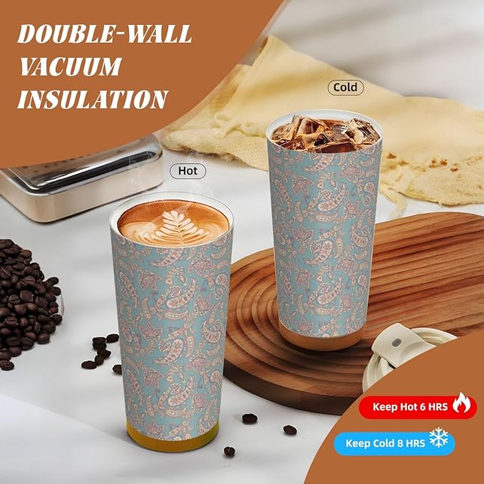 Asian Elements Paisley for Travel Coffee Mug 100% Leakproof 316 Stainless Steel Vacuum Insulated Tumbler with Lid and Straw for Water, Iced Tea or Coffee, Smoothie and More