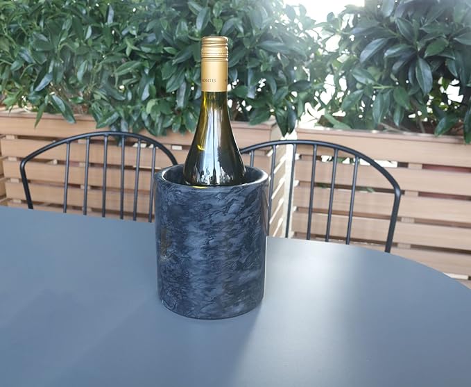HillSpring Black Marble Kitchen Utensil Holder, Weighted Utensils Organizer Crock for Countertop, Wine Chiller Bucket with Protective Padded Base