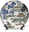 Asian Scenic in Blue And Kelly Green Chinoiserie Ceramic Decorative Plate of 6", 7", 9", 10", Custom Ceramic Dinner Plate, Office Club Decorations Housewarming Gifts, with Display Stand And Hook Up