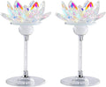 Crystal Candle Holders Set of 2, Lotus Flower Tealight Holders with Clear Glass Base, Rhinestone Stand and Ball, Elegant Table Centerpieces for Home Decor, Wedding, Party