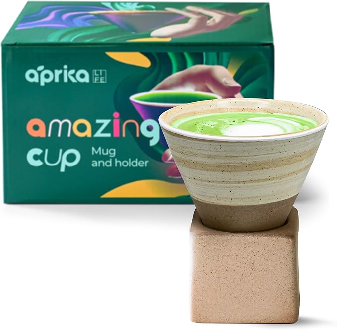 Coffee Mug with Base Cone Funnel Shaped Retro Ceramic Mug Pottery Tea Cup Japanese Latte Unique Porcelain Coffee Cup - Christmas Gift - 6.8 oz/200ml