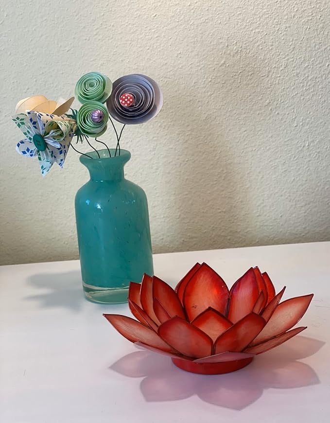 Om Gallery Capiz Shell Lotus Flower Decor Tealight Candle Holder for Serene Ambiance - Handmade Decorative Candle Holders for Meditation, Yoga, and Relaxation, Horizon