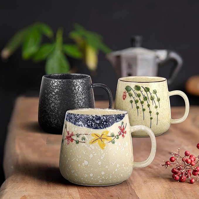 clothmile 2.8 inch 4 Pieces Japanese Retro Ceramics Mug Asian Chinese Coffee Cups Set for Restaurant, Diner, Farmhouse, Coffee Shop, Home