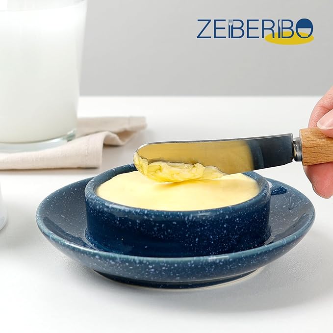 Butter dish, Ceramic Small Butter Dish with Lid, 2026 NEW Original Design Mini Butter Crock Keeper with Handle, 17 OZ Mini Butter Container Cover and Water Sealing 2 Ways Sealing (Blue)