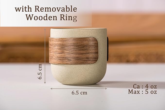 Ceramic Espresso Cups Set of 4,Double Espresso Shot Cups,4 oz Tea Cups Set of 4,Small Coffee Cups for Cappuccino,Latte,Perfect for Espresso Machine and Coffee Maker (Natural Beige, S+Cup Ring)