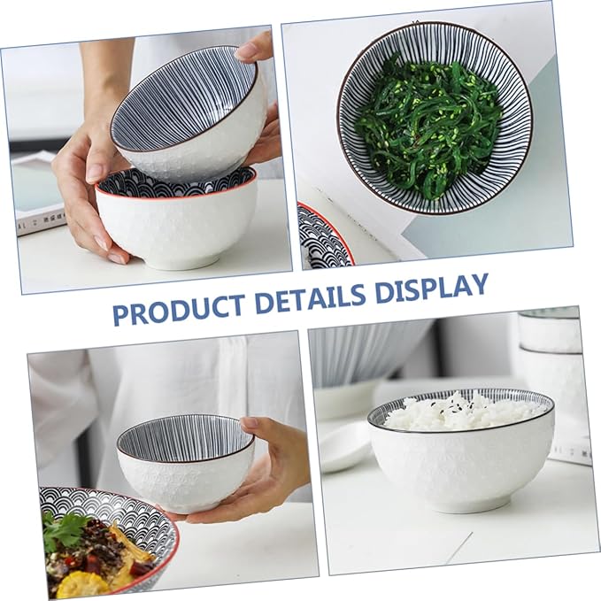 2pcs Ceramic Noodle and Salad Bowl Delicate Food Serving Bowls for Home Kitchen for Soup Ramen and Fruit Design for Dining and Entertaining