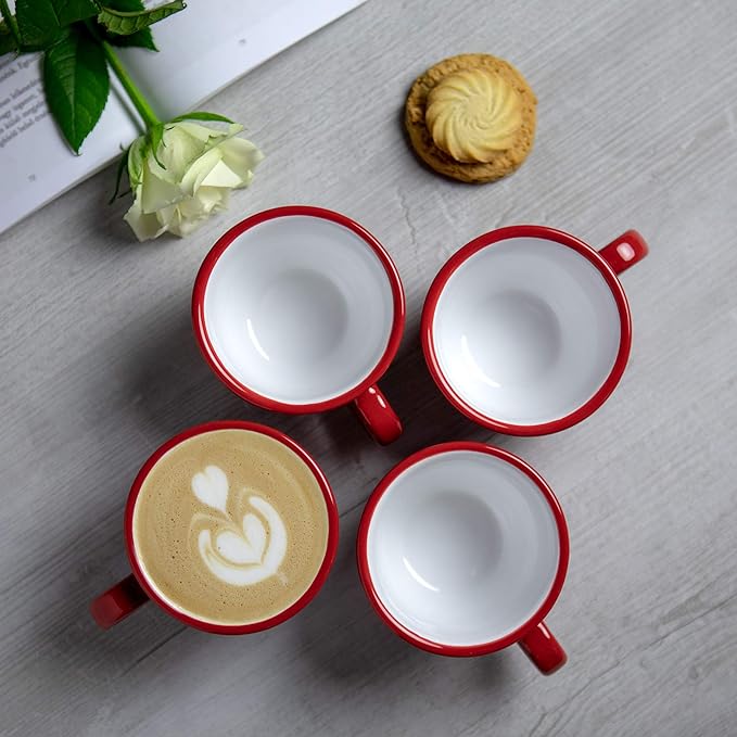 City to Cottage Handmade Red and White Polka Dot Ceramic 8.4oz/250ml | Cappuccino, Coffee, Tea Cup and Saucer, Unique Designer Pottery for Tea Lovers