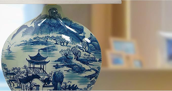 Red Lantern 32" Blue and White Ming Landscape Vase Lamp
