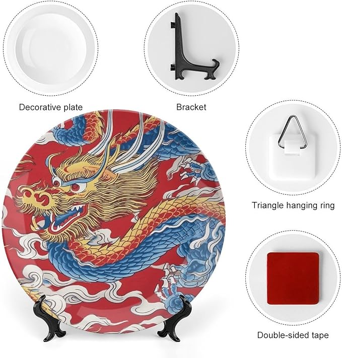 Red Dragon Chinoiserie Asian Inspired Vintage Plates for Display Home Farmhouse Supplies Table Wedding Holiday Party Decorations Customize Gifts for Men Women Halloween, 6", 7", 9", 10"