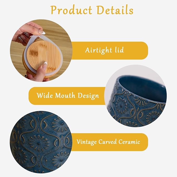 TEATALK Ceramic Canister with Airtight Lid, Perfect for Coffee, Sugar, Tea Storage, 23 Fl Oz, Dark Blue