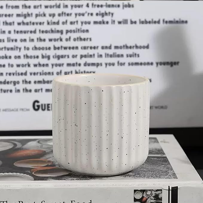 Vintage Ceramic Mug, Japanese Tea Cup 6oz Striped Cup No Handle Drinking Cup for Latte Milk Water Beverage Juice Microwave and Dishwasher Safe, Minimalist coffee Cup-Nordic White