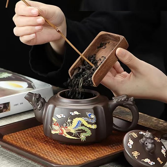 Zisha Tea Set, Chinese Tea Set with Gift Package, Suitable for Father's Day, Mather's Day, Birthday, Christmas Gifts (Square Dragon)