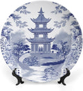 Chinoiserie Blue Asian Pagoda Ceramic Decorative Plate for Display Festival Art Decoration Supplies Home Wedding Holiday Party Decorations Customize Gifts for Men Women Anniversary, 6", 7", 9", 10"