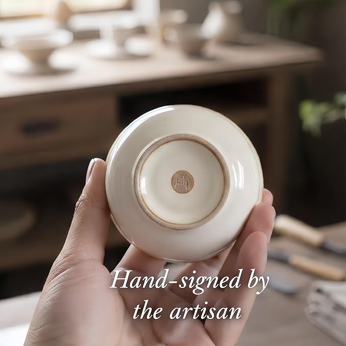 Luxury Gaiwan Tea Set Gift for Tea Lovers – Hand-Signed Handmade Longquan Celadon Gaiwan with Lid and Saucer, Premium Gongfu Tea Cup, Tea Ceremony Wedding Housewarming Gift