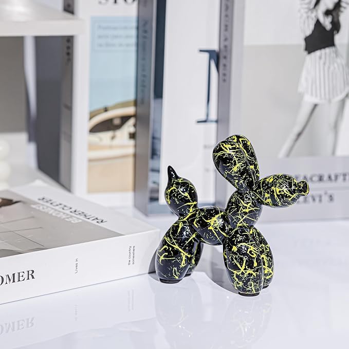 Creative Black Balloon Dog Statues Small Ceramic Animal Sculpture Modern Home Decor Living Room Desktop Decorations Bedroom Office Cabinet Ornament (Black-C)