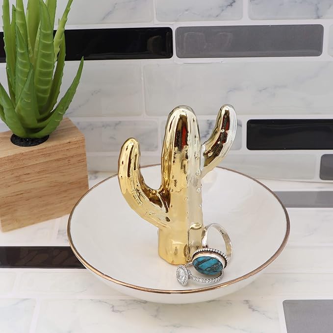 Li'Shay Ceramic Ring Tray Holder Small Figurine Jewelry Trinket Tray - Cactus