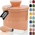 PriorityChef Butter Crock with Lid with Water Line, Ceramic French Butter Dish to Leave On Counter, Peach