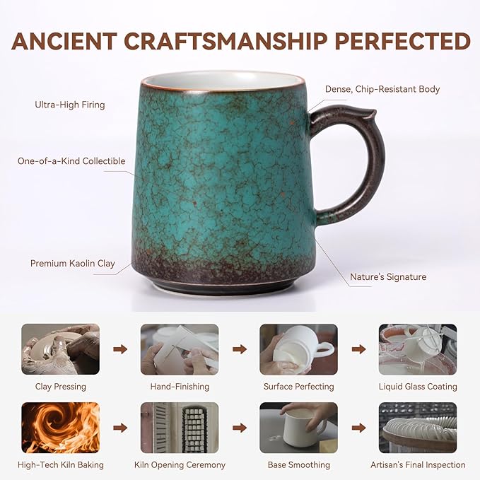 Ceramic Coffee Mug 15oz – Unique Artisan Ceramic Mug with Ergonomic Handle, Modern Coffee Cup for Home & Office, Premium Gift Mug for Yourself & Loved Ones