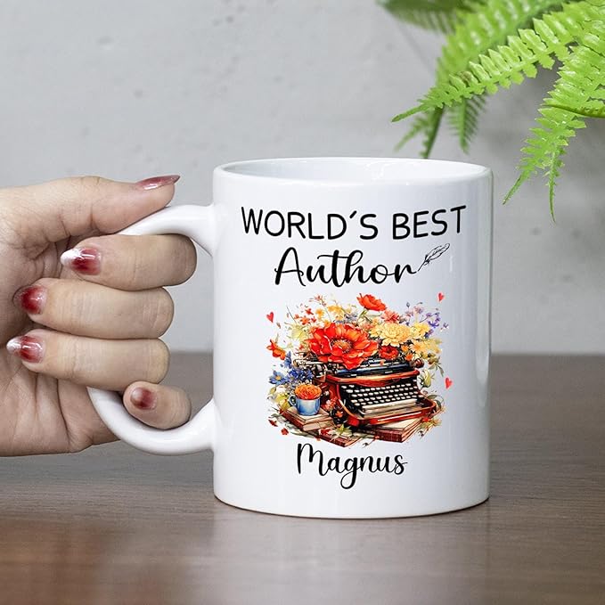 Personalized Best Author Ceramic Coffee Mug, World's Best Author Coffee Cup, Custom Name Author Teacup 11 Oz 15 Oz, Author White Cup, Writing Lover Mug Gifts For Men Women, Unique Storyteller Mugs