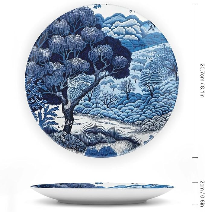 Blue And White Indigo Chinoiserie Fashion Plates for Display Housewarming Gifts Wedding Supplies Wall Office Holiday Party Decorations Personalized Gifts for Men Women Birthday, 6", 7", 9", 10"