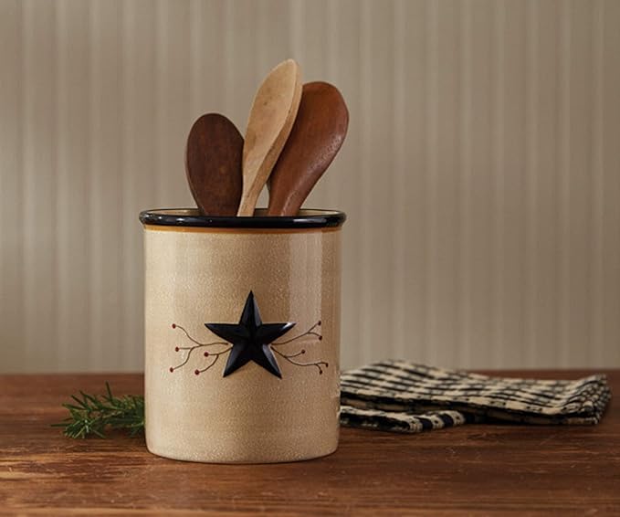 Park Designs Star Vine Utensil Crock | Primitive Farmhouse Decor | Ceramic Utensil Holder for Countertop | Vintage Spoon Holder for Cooking Tools | Rustic Counter Organizer | 6.5” Tall
