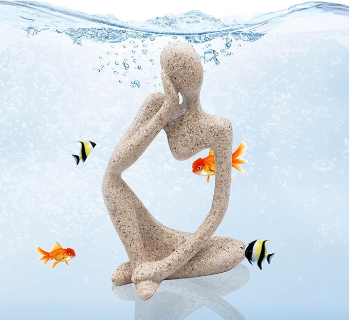 Oooct Sandstone Thinker Statue Fish Tank Decor Small Fish Aquarium Decorations Fish Tank Abstract Aesthetic Decorative Ornaments