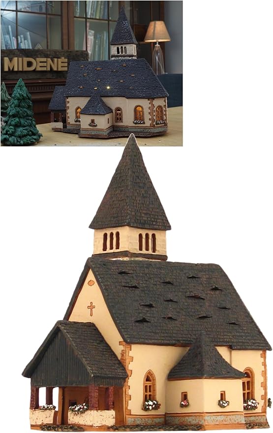 Ceramic Art Tealight Candle Holder Room Decoration Handcrafted Collectible Miniature Light House St.Michael Church in South Tyrol, Italy D334N*