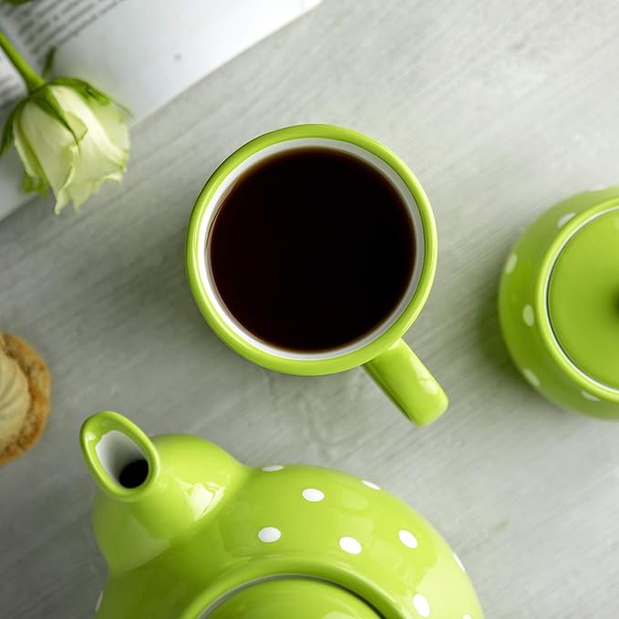 City to Cottage Handmade Lime Green and White Polka Dot Ceramic Extra Large 17.5oz/500ml | Hot Chocolate, Coffee, Tea Mug, Cup with Handle Unique Designer Pottery Gift for Tea Lovers