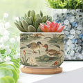 1 Piece Ceramics Plant Pot and Duck Garden Small Ceramics Planter Green Water Lily Chinoiserie Flower Succulent Pot Traditional Chinese Chinoiserie Plant Pot with Drainage Holes