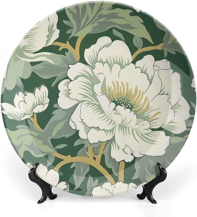 Green And White Chinoiserie Pastel Floral Vintage Plates for Display Farmhouse Office Supplies Kitchen Housewarming Gifts Holiday Party Decorations Customize Gifts for Men Women Halloween