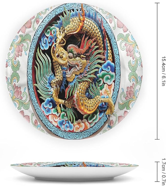 XISUNYA 10 Inch Decorative Plate, Dragon Porcelain Plate, Ancient Chinese Animal Motif Print Ceramic Wall Hanging for Fine Dining for Upscale Events, Dinner Parties, Weddings, Catering