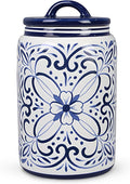 Young's Inc Ceramic Blue and White Talavera Treat Jar with Silcione Seal, 8 Inch Decorative Farmhouse Canister for Kitchen, Countertop, Storage Jar for Cookies, Tea, Sugar, Candy