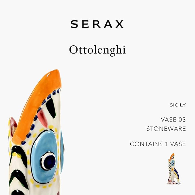 Serax Flower Vase | Sicily by Ottolenghi | Colorful Fish Stoneware Home Decor Living Room for Coffee Table, Kitchen Decorations | Modern Entryway Table Decor or for Shelves | Unique Centerpiece Vases
