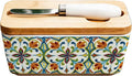 Butter Dish with Lid and Knife – 350ml Ceramic Butter Container with Bamboo Lid, Floral Cottage-Style Pattern, Airtight Butter Keeper for Countertop or Fridge, Farmhouse Kitchen Decor (Print-3)