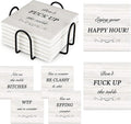 Funny Coasters for Drinks Absorbent with Holder, Coasters Set of 6 for Wooden Table Housewarming Gift New Home Apartment Kitchen House Decor Gift for Women Men